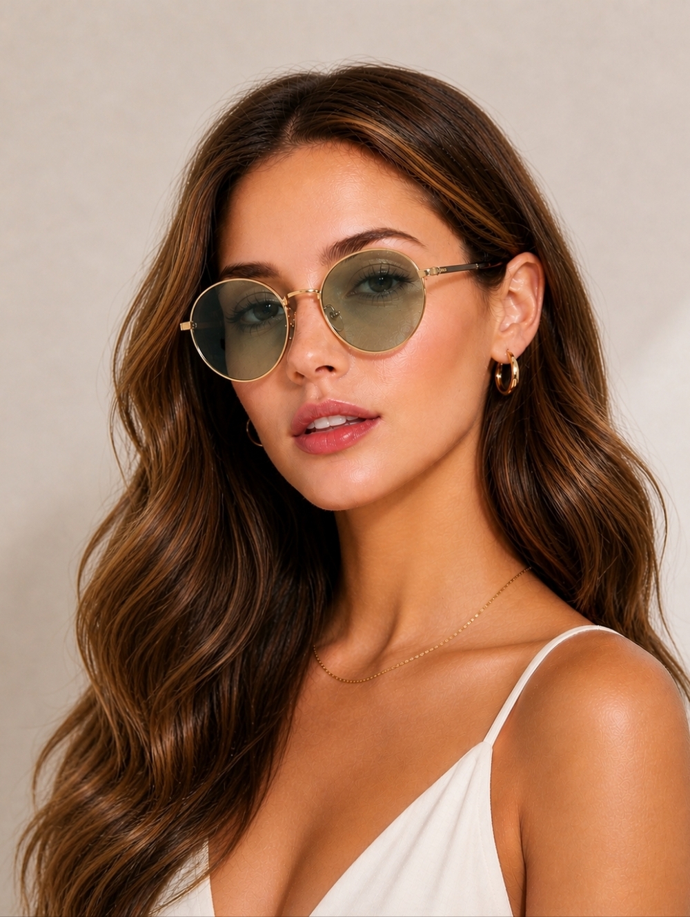 Longchamp Gold Sunglasses with Green Lens Size: 56- 19- 135